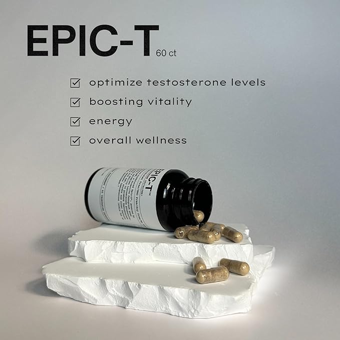 EPIC-T Support Formula – 60 Servings | Vegan, Gluten-Free, Non-GMO, Soy-Free Supplement with Testosurge | Plant-Based Blend with B Complex, Zinc, Rhodiola, and Boron