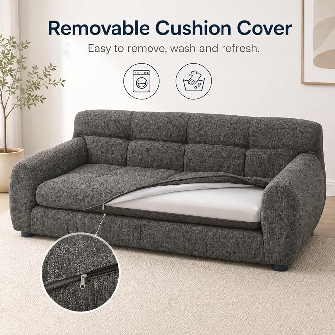 38"x22"Dog Sofa for Small & Medium Dogs | Removable Cushion Cover | Stable Low-Leg Frame | Breathable Linen Fabric | Armrest & Backrest | Easy to Clean | Dark Gray