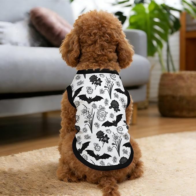 Halloween Pet Vest Bat Floral Pet Shirts Medium | black rose Dog Shirt Vest cute pet Sleeveless Vests Ice Silk Dog T-Shirts holiday Dog Clothes Halloween Canine Wear