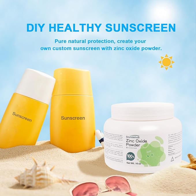 Zinc Oxide Powder, 16OZ 100% Purity, Non-Nano and Uncoated, Cosmetic Grade, Zinc Oxide Powder for DIY Sunscreen