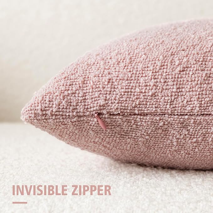 Foindtower Set of 2, Decorative Textured Boucle Throw Pillow Covers Accent Solid Pillow Cases Neutral Soft Cozy Couch Cushion Case for Chair Sofa Bedroom Living Room Home Decor 24x24 Inch Sakura Pink