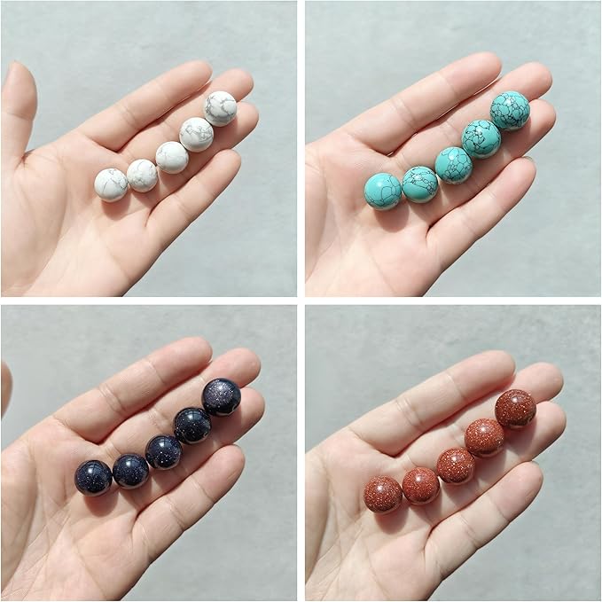 20Pcs 16mm Stone Balls Gemstone Spheres Polished Assorted Small Marbles -Howlite*5, Blue Turquoise*5,Red Goldstone*5,Blue Goldstone *5