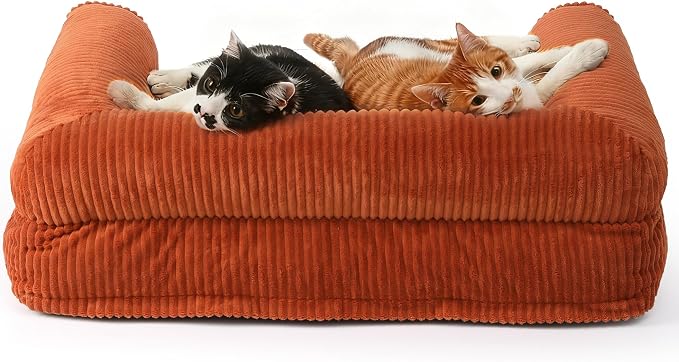FUKUMARU Dog Couch Bed, Corduroy Cozy Cat Bed, Waterproof, Washable Cover | 28in Orthopedic Dog Beds Sofa for Small Dogs and Large Cats, Cute Warm Cotton Pet Sofa