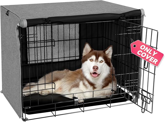 Seiyierr Dog Crate Cover - Kennel Cover Fit for 30 Inch Dog Crate, Double Door Polyester Crate Cover for Wire Dog Crate Indoor Outdoor Protection, Grey
