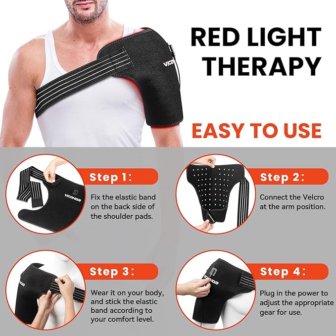 Viconor Red Light Therapy for Shoulder Pain Relife, Infrared Light Therapy for Body, Improve Joint Muscle， 660nm&850nm Red Light Shoulder Wrap with Massage, Black1