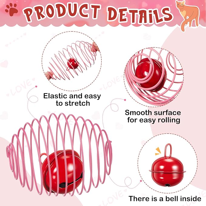 Jecery 5 Pcs Cat Toys Spring,Bell,Pink Red