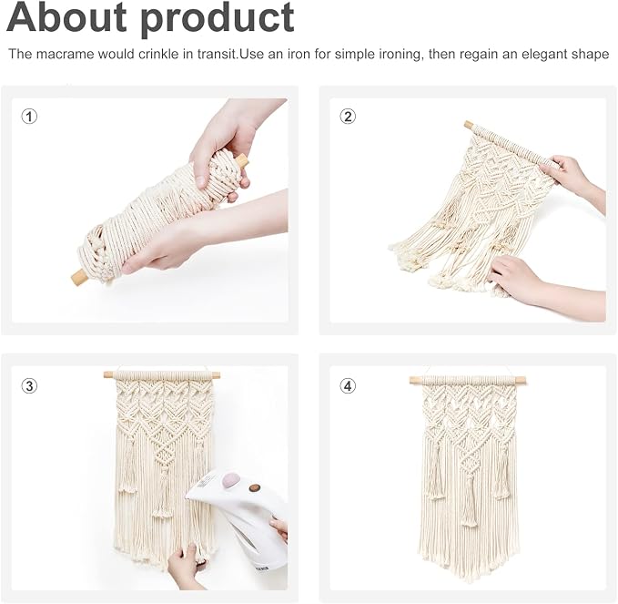 Mkono 2 Pcs Macrame Wall Hanging, Boho Woven Chic Tapestry Decor, Ivory | 18"L x 9.5"W, Bohemian Wall Decor, Hand-Woven Craft, Multi-Scene, Bedroom Nursery Living Room Apartment, Girls Adults Gift