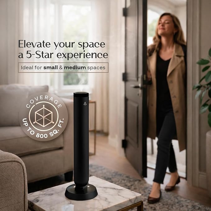 AromaPlan 5-Star Collection Cold Air Diffuser (Fragrance &Sample Set Included) –Recharchable Waterless Diffuser,Brushed Aluminum Body | Remote &Touch Control | Silent,Energy-Saving, 1-Week Battery, Bl