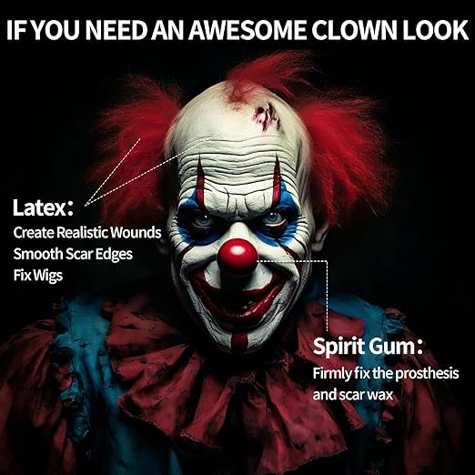 WOZUTUNT Spirit Gum Adhesive and Remover Kit with Bonus Liquid Latex - 15ml Professional Cosmetic Glue for Face, Skin, Body & SFX Makeup | Strong Hold for Bald Caps, Prosthetics, Cosplay Wig