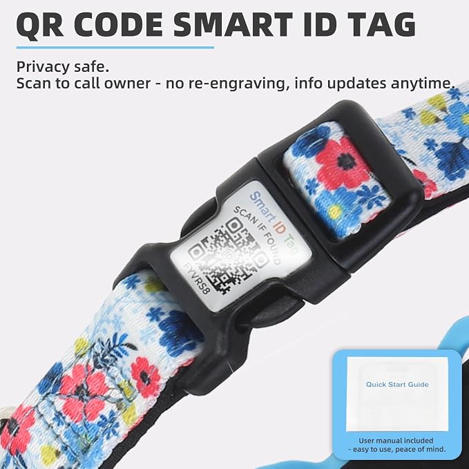 PUPTECK Airtag Dog Collar, Reflective with QR Code Buckle, Waterproof AirTag Holder Outdoor Tracking Pet Collars, Adjustable Soft Padded Durable for Small Medium Large Dogs Walking Training, Blue M