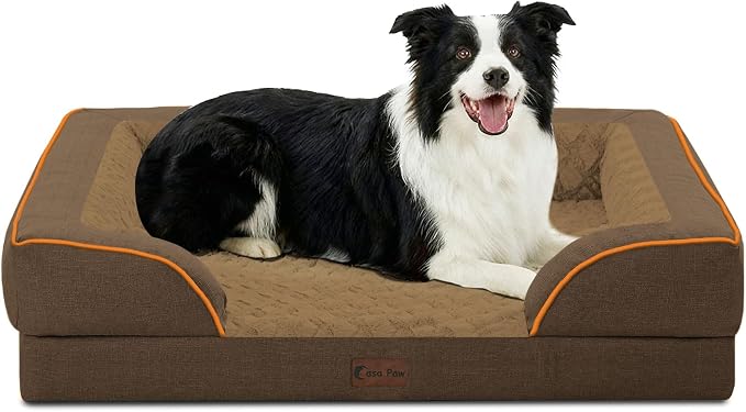 Waterproof Orthopedic Dog Bed for Medium Dogs, 35x22in, Brown | Orthopedic Foam Eases Joint Pressure, Bolsters Supports Head And Neck, Washable Pet Beds, Removable Cover, Non-Slip Bottom