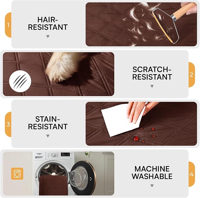 Luciphia Waterproof Couch Cover for Dogs, Non-Slip Pet Sofa Protector | Non-slip waterproof couch cover scratch-resistant machine washable protects sofa bed from spills fur, Coffee Brown, 68" x 82"