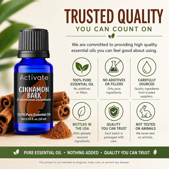 Cinnamon Bark Essential Oil 100% Pure Steam Distilled Ceylon Cinnamon Oil (Cinnamomum zeylanicum) for Diffuser, Aromatherapy, DIY Soap, Candles, Home Fragrance & Craft Projects, 10 mL33