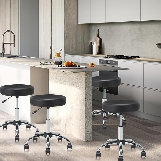 Set of 2 Round Rolling Stool Swivel with Wheels Adjustable Height Heavy Duty Wide Seat Drafting Stool Chair for Office Salon Massage Spa Medical Tattoo Beauty 2 Pack