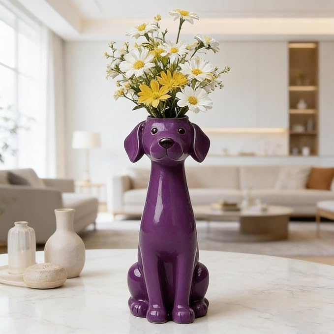 Quirky Dog Vase, Whimsical Boho Dog Flower Vase, Handcrafted Resin Decorative Dog Vases for Small Flowers, Funny Animal Resin Vases, Cute Puppy Planter for Desk Shelf, Boho Home Office Decor