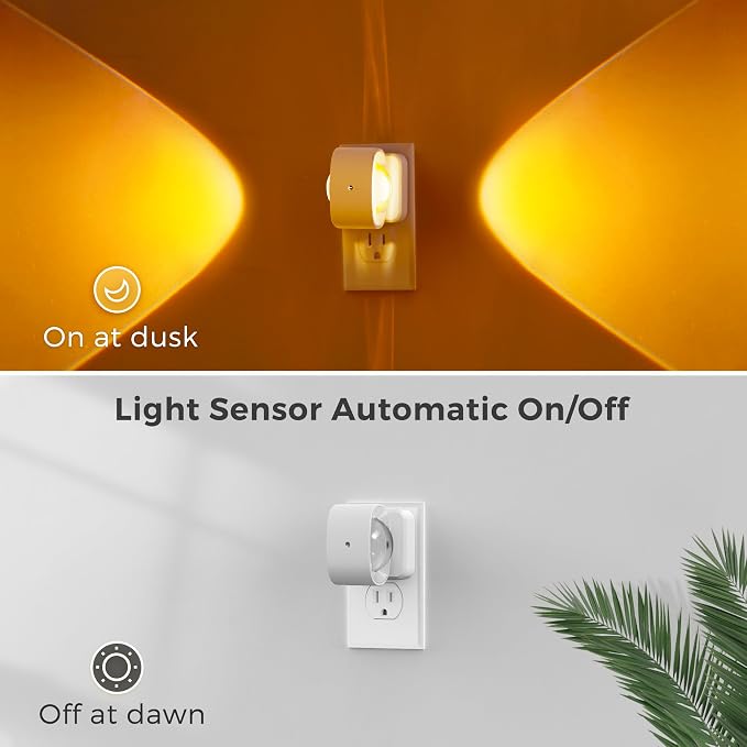 L LOHAS LED Night Light Projector, Night Lights Plug into Wall 3CCT 2 Pack | 2000K/3000K/5000K Adjustable Color Temperature Nightlight, Rotating White Nightlight with Light Sensor for Bathroom, Hallway