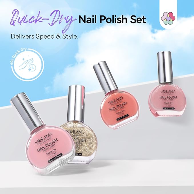 SAVILAND Nude Nail Polish Set: 6Pcs Classic Neutral Glitter Colors Quick Dry Nail Polish Fall Winter Mini 12-Free Fingernail Polish Vegan Nail Toes Lacquer DIY Manicure Women Gift Home Use