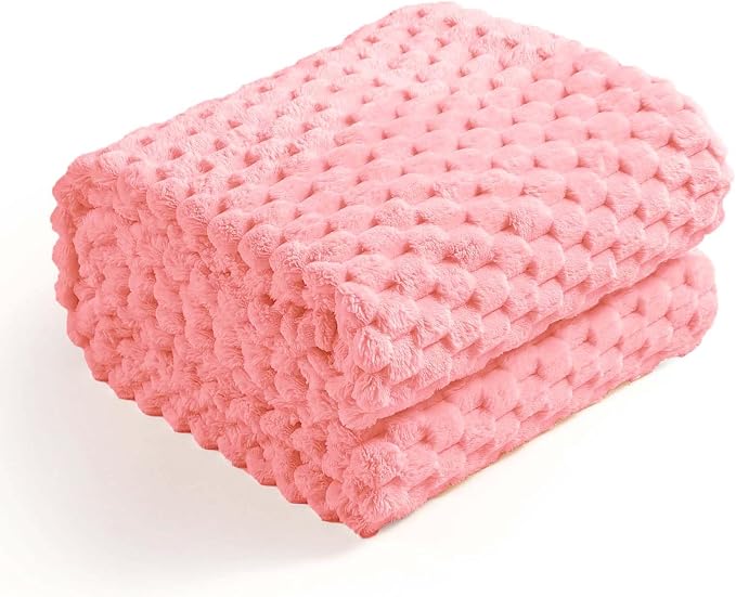 Excervent Hexagon Jacquard Throw Blanket for Bed, 50x70 Inches, Baby Pink | Decorative Fuzzy Flannel Fleece Throw Blanket for Sofa Bed Couch, Super Soft Cozy, Suitable for All Seasons