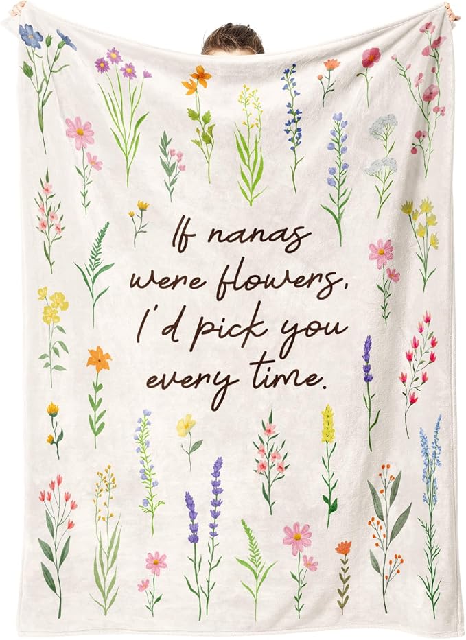Nana Gifts, Floral Printed Blanket, Nana Birthday Gifts | Nana Gift from Grandkids, Best Grandma Gift on Grandparents Day, Christmas, Soft Throw Blanket 60'' x 80''