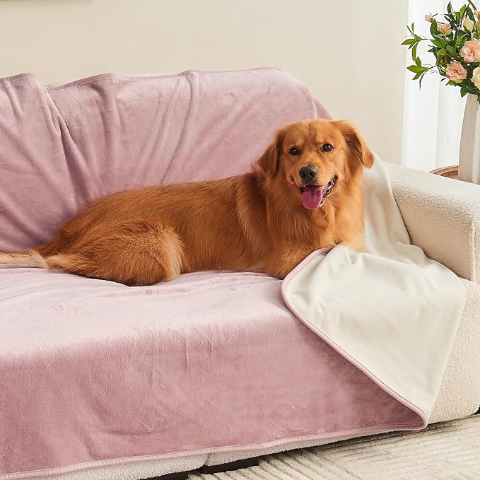 Waterproof Blanket Bed Cover 80"x90" for Adults or Pets, Dusty Pink | Soft Pet Blanket for Dogs Cats, Reversible Leakproof Blanket for Bed Couch Sofa, Furniture Protector