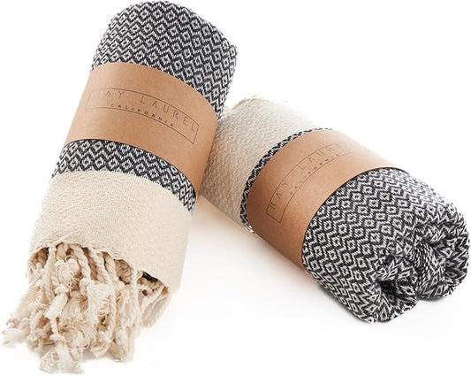 BAY LAUREL Turkish Hand Towel – Pack of 2 | Soft & Absorbent Decorative Towels for Bathroom, Hand, Face, Hair, Gym, Yoga, SPA, Kitchen & Tea | Boho Decor (Dark Gray, Diamond 15x26 Inches (Set of 2)