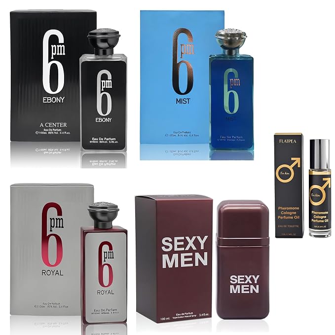 AFLUXE Men's Cologne Gift Set - Variety Pack of 4 Long Lasting Fragrances with 10ml Pheromone Cologne (6PM Ebony/6pm Mist/717 Sexy Men/6pm Royal)