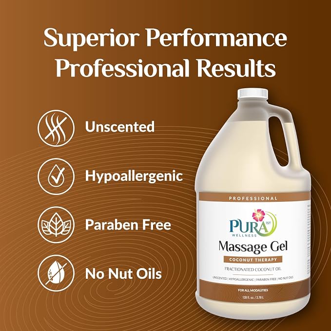 Coconut Therapy 1 Gallon Massage Gel, Coconut Oil, Professional, Massage Therapy, Deep Tissue, Unscented, Natural Ingredients, Skin Hydrating, Moisturizing, Muscle Relief, for Bruising
