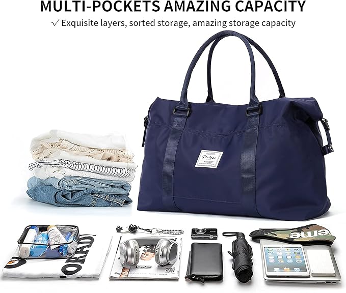 Travel Duffel Bag, Carry On Overnight Weekender Bags for Women | Travel Bag with Wet Pocket & Trolley Sleeve, For Spirit Airlines 18x14x8 Personal Item Bag
