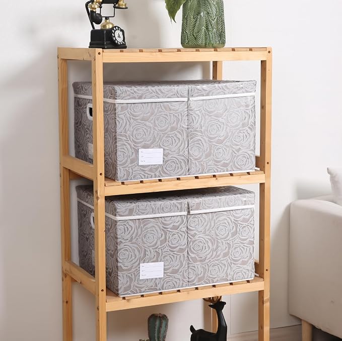 Jumbo Collapsible Storage Boxes with Lids Fabric Decorative Storage Bins Cubes Organizer Baskets with Cover Handles Divider for Bedroom Closet Living Room 23.2x15.7x11.8 Inch 3 Pack