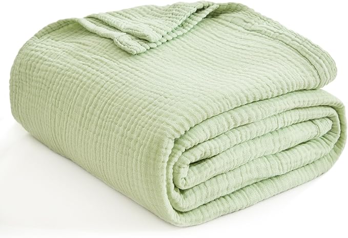 EMME Muslin Blankets for Adults Throw Blanket for Couch Breathable Gauze Soft Lightweight Airy Mint Green Throw XL 50" x 71"