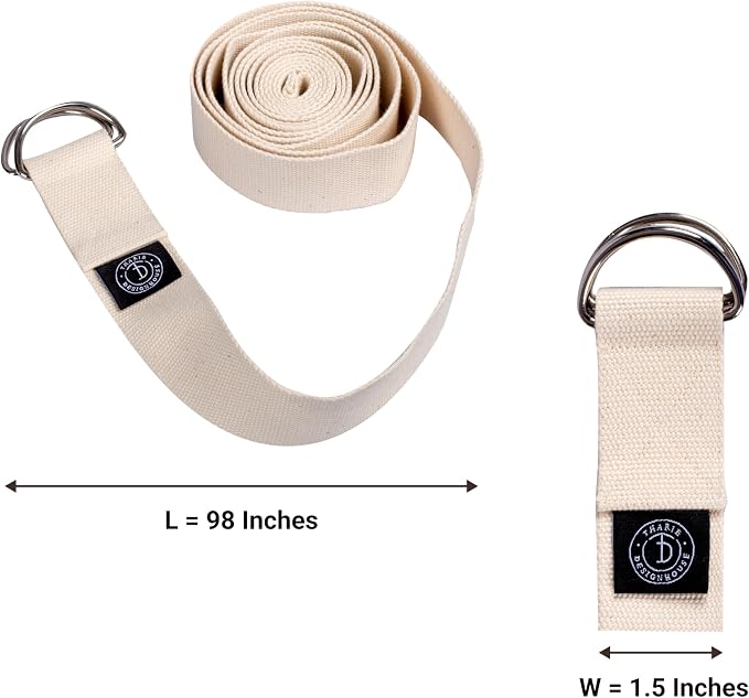 Tharie Organic Cotton Yoga Strap, GOTS Certified, Adjustable D-Ring, Soft & Durable Stretching Strap for Yoga, Pilates & Physical Therapy, 250 cm