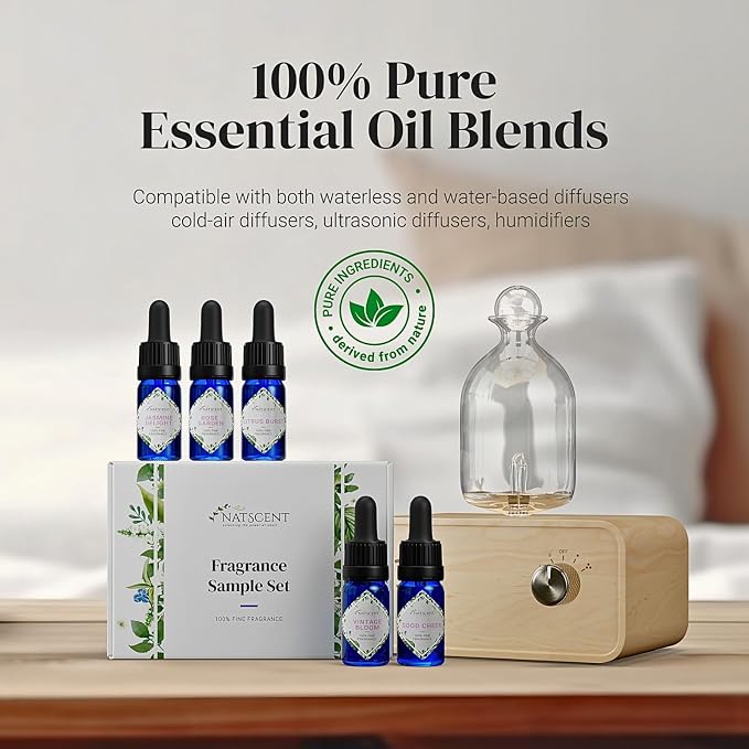 Fragrance Oil Set, Bright & Happy Fragrance Oils for Diffusers for Home, Hotel Collection Diffuser Oil Set: Jasmine Delight, Rose Garden, Citrus Burst, Vintage Bloom, Good Cheer 5 x 0.33oz