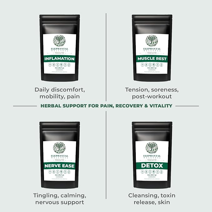 Elephantal Wellness Premium Inflammation Herbal Tea | Comfort & Mobility Blend with Turmeric, Boswellia, White Willow Bark & Ginger | Handmade, Non-GMO, Caffeine-Free Loose Leaf, 2oz, 20 Servings