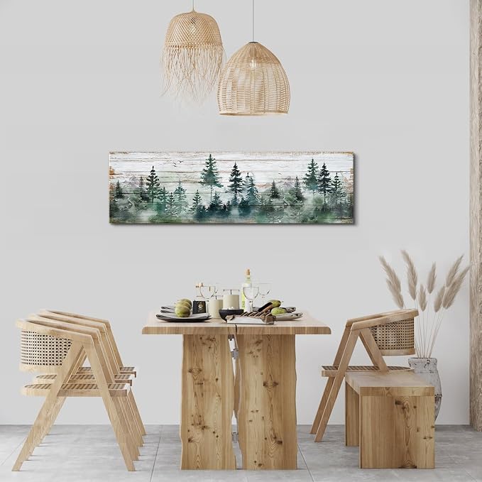 Farmhouse Pine Tree Wall Art Forest Wall Decor Rustic Wood Mountain Picture Canvas Prints for Living Room Kitchen Cabin Home Decor Vintage Woodland Poster Painting Narrow Artwork Decorations 14x48”