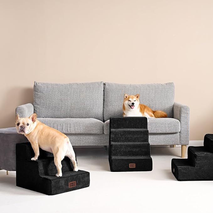 EHEYCIGA Dog Stairs for Bed 18" H, 4-Step Extra Wide Dog Steps for High Bed, Pet Steps for Small Dogs and Cats, Non-Slip Balanced Pet Ramp Indoor, Black