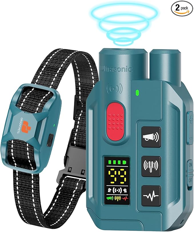 Dog Training Collar with Ultrasonic Bark Deterrent, 1000 Yards Remote with Full Color LCD Display, 4 Effective Training Modes, Waterproof E-Collar Receiver, Fits 10-150 lbs Dogs