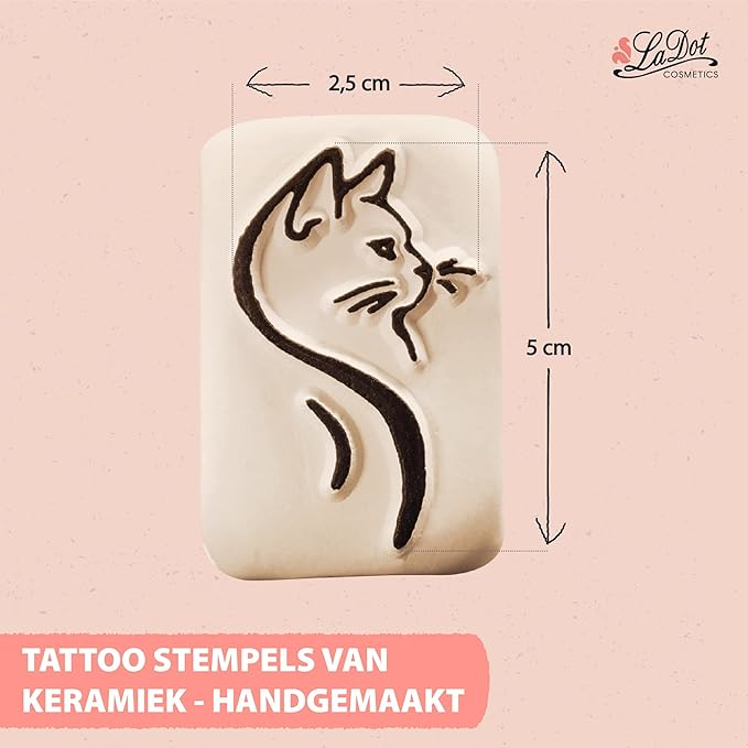 LaDot Temporary Tattoo Stamp– Easy-to-Use Reusable Ceramic Skin Stamp for Creating Custom Temporary Tattoos – Fun Body Art Tool for Parties, Events, and Festivals (Cat Head, Medium)