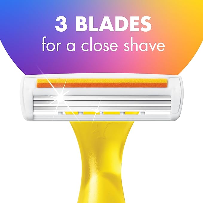 BIC Soleil 3 Colors Women's Disposable with 3 Blade Razors, Aloe Vera and Vitamin E Lubricating Strip for Enhanced Glide, 14 count, Stocking Stuffers for Women (Pack of 12)