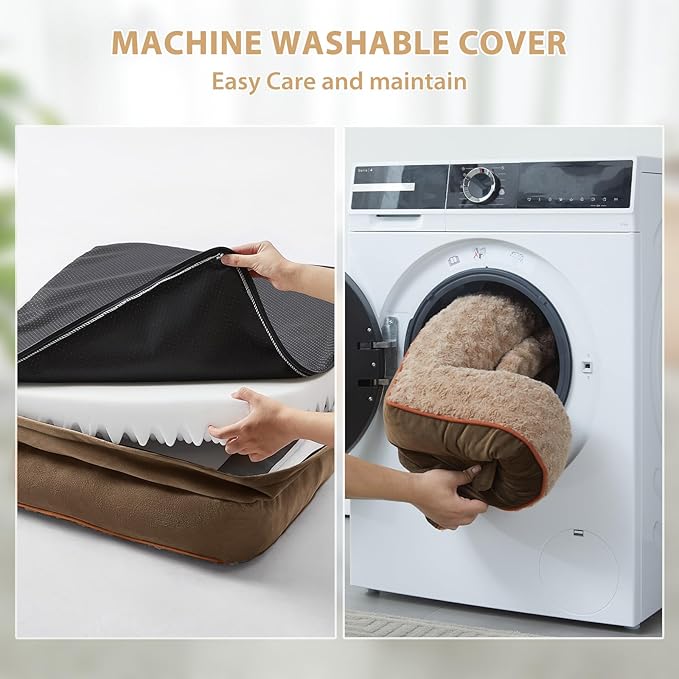 BFPETHOME Orthopedic Washable Dog Bed, Sleeping Couch for Large Senior Dogs | Deluxe Plush Rose Velvet Washable Cover, Egg Crate Foam Support, Waterproof Lining, Non-Slip Bottom, Senior Dogs