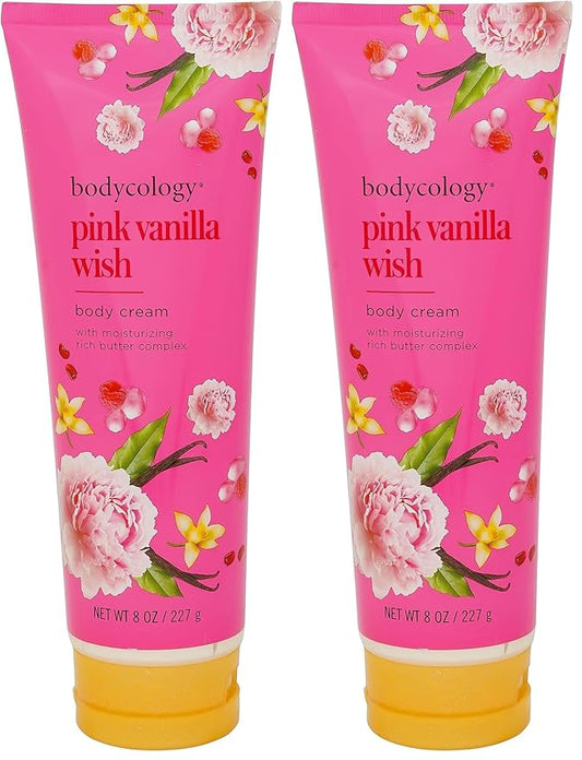 Bodycology Shea Butter Body Cream, Pink Vanilla Wish, 8 oz (Pack of 2)