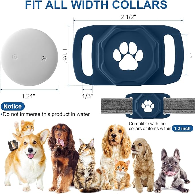 Smart Pet Tracker for Collar - Dog Tracker Pet Location Tracker with Holder | Real-Time Location, No Monthly Fee/ SIM Card, Work with Android Only (Not for IOS), Ultra-Slim, IP68 Waterproof Holder, Blue