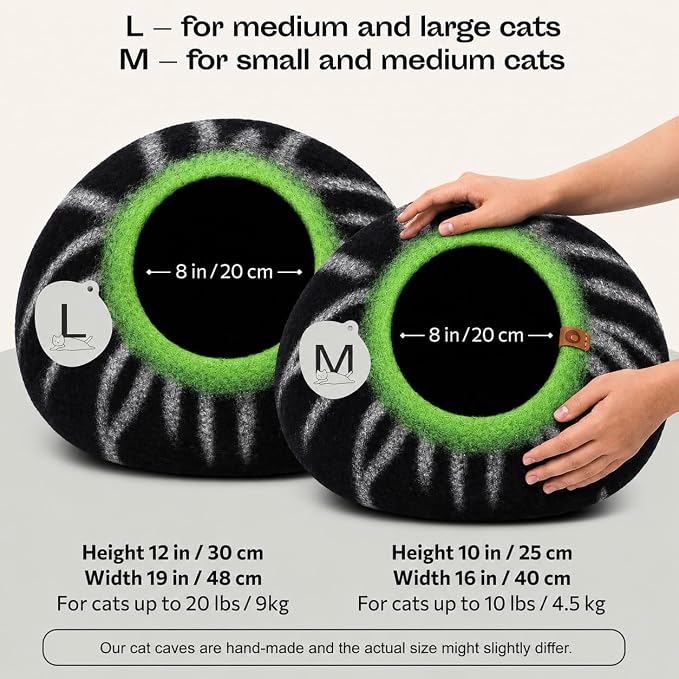 Cat Cave - Merino Wool Bed for Indoor Cats (Shining Tiger, Medium) | Cat Bed Enclosure, Premium Felt, Handmade, Super Soft, Lightweight, Breathable, Adjustable Shape