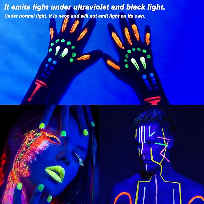 Glow in The Dark Face Body Paint,UV Black Light Makeup Neon Face and Body Paint Glow Sticks Makeup Face Painting Kits for Kids Adult, Neon Face Paint Crayons for Halloween and Parties (12 color)
