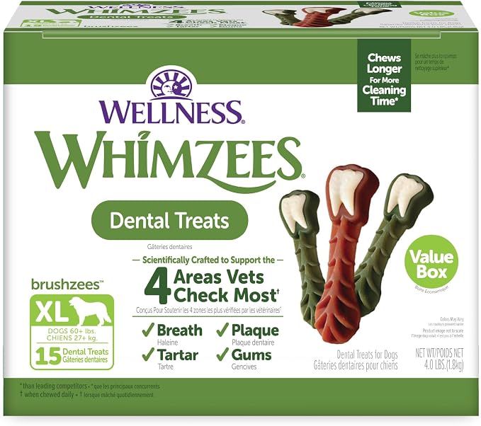 Wellness WHIMZEES Value Pack Natural Dog Dental Treat, Chews, Freshens Breath, Extra-Large Size, 64 oz Box, 15 Count