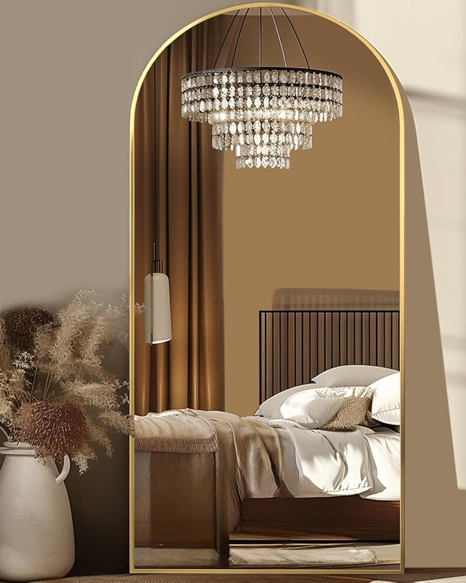 Antok 68" x26” Arched Full Length Floor Mirror, Gold Aluminum Frame, Free Standing/Wall Mount/Leaning for Bedroom, Living Room, Dressing Room