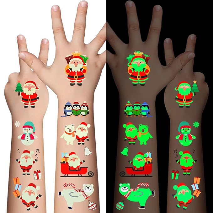 Luminous Christmas Temporary Tattoos for Kids - 120 Pieces Christmas Glow in The Dark Tattoos Stickers for Boys and Girls,Christmas Party Favors for Kids Stocking Stuffers and Gifts 10 Sheets