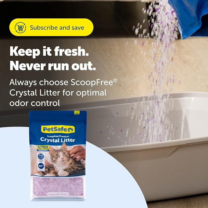 PetSafe ScoopFree Premium Crystal Litter, Lavender Scent, 8Lb Bag | 5x Faster Odor Control than Clumping Clay Litter, 99% Dust-Free, Low Tracking Crystals, Compatible with Any Cat Litter Box