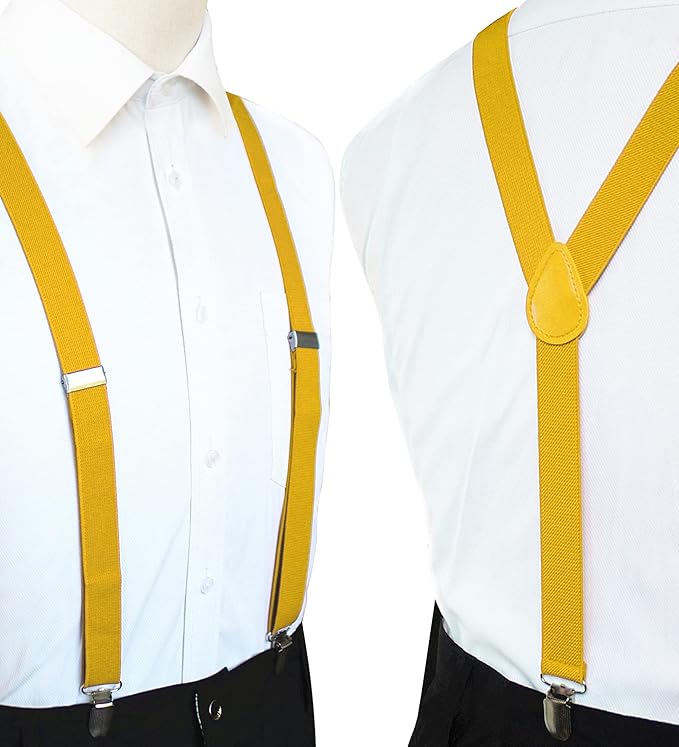 JEMYGINS Solid Color Mens Suspender with 3 Strong Clips Adjustable Braces