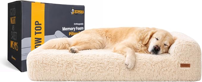 Orthopedic Memory Foam Dog Bed 7" Inch Thick Extra Large Dog Bed with Pillow Fluffy Brown 50"x34"x10" Includes Waterproof Liner & Durable Removable Cover with Smart Design