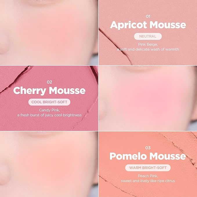 lilybyred Luv Beam Cheek Mousse | Heart-Shaped Korean Blush, Velvety Soft-Matte Texture, Pore-Blurring Finish, Buildable & Blendable Color, Natural Flush, 0.13 oz. (01 Apricot Mousse)